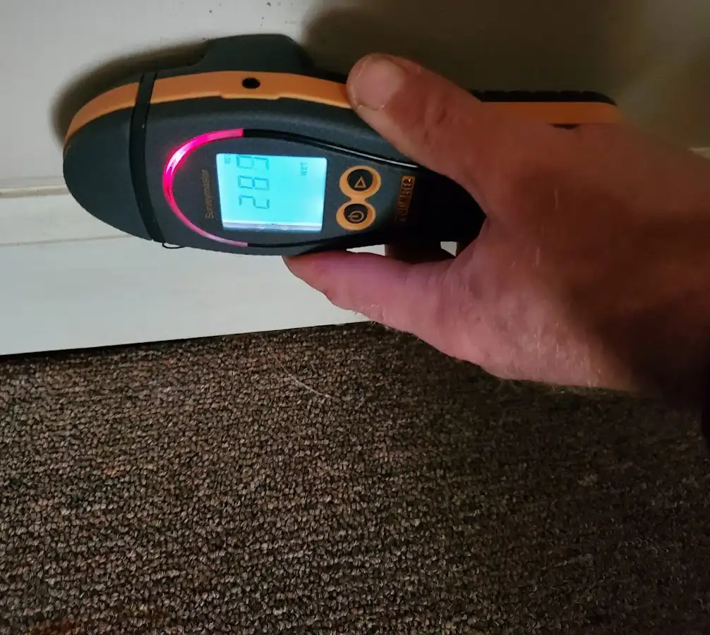Moisture detection at baseboard during Sewage Cleanup & Sanitation in Warwick